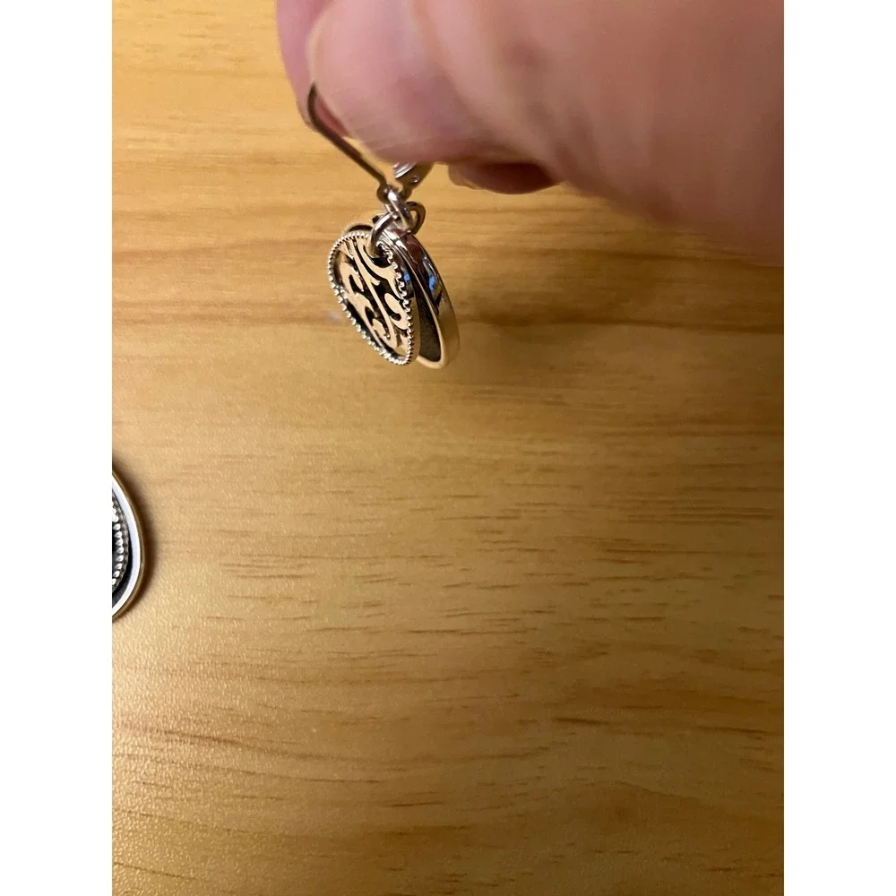 Napier Silver Tone Black Layered Scroll Teardrop Leverback Dangle Earrings